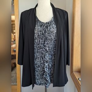 Christopher & Banks Blouse Black White Geometric Womens M Round Neck 3/4 Sleeve